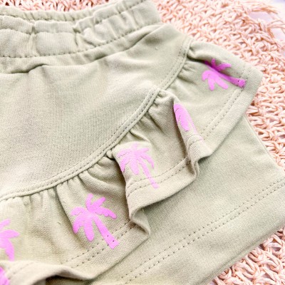 Conj. Regata Canelada e Short Saia Coqueiros - Rosa e Verde